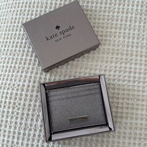 BRAND NEW NWT Kate spade silver glitter card holder never used